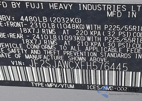 2015 Subaru Forester 2.5I Touring из США, поврежденный, VIN JF2SJAWCXFH576445